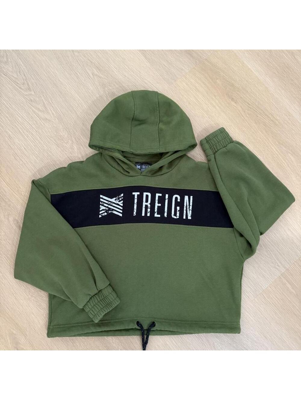 Treign Arena Olive Green Black Colorblock Cropped Hoodie Women's Medium